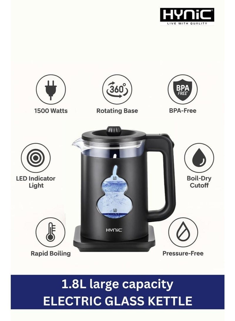 Hynic Electric Stainless Steel & Glass Kettle – 1.8L Double-Wall Rapid Boil - Image 5